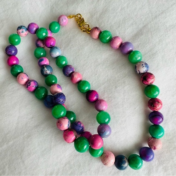 Gem ‘Candy’ Style Bead Necklace 18k Gold Plated Quartz Dyed Howlite - Picture 9 of 12